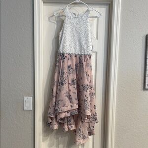 Speechless White and Pink Asymmetrical Halter Sundress